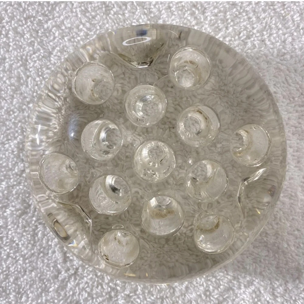 Vintage Clear  Glass 13 Hole Floral Flower Frog 4”
